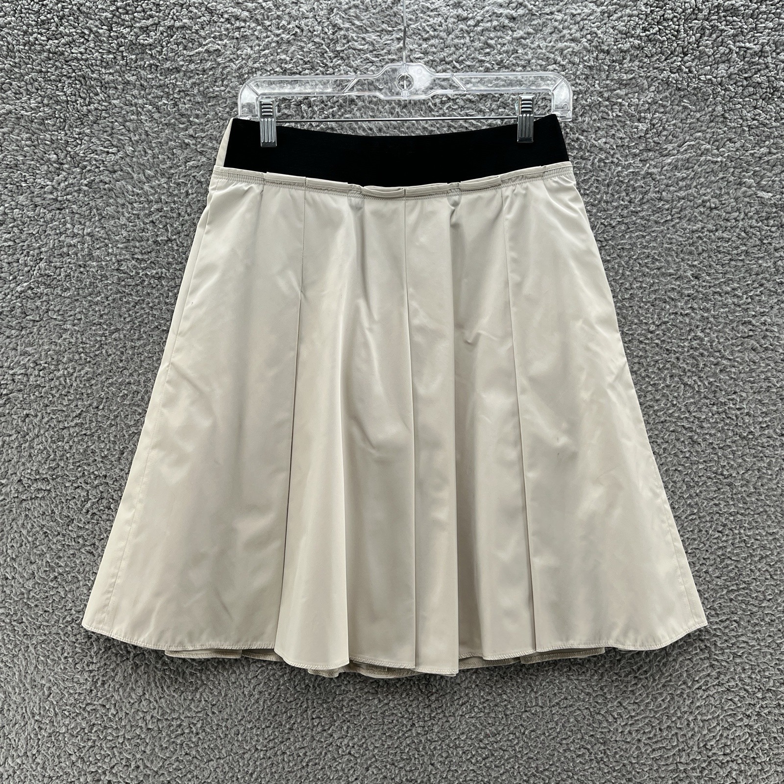 Lida Baday Skirt Women 4 Beige Pleated Flare Knee Length Pockets Business Career
